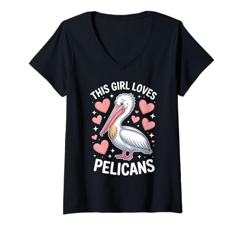Damen Dieses Mädchen liebt Pelikane T-Shirt mit V-Ausschnitt Damen Dieses Mädchen liebt Pelikane T-Shirt mit V-Ausschnitt von Funny Pelican Bird Cool Pelicans Design