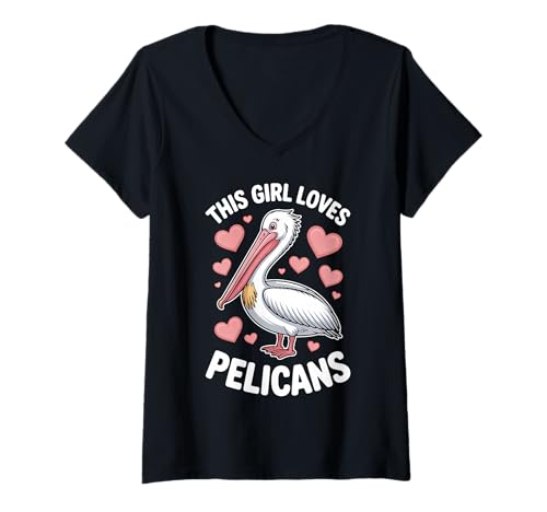 Damen Dieses Mädchen liebt Pelikane T-Shirt mit V-Ausschnitt Damen Dieses Mädchen liebt Pelikane T-Shirt mit V-Ausschnitt von Funny Pelican Bird Cool Pelicans Designs