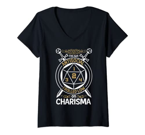 Damen Not Antisocial, I Rolled Low Charisma Lustige RPG Tischplatte T-Shirt mit V-Ausschnitt Damen Not Antisocial, I Rolled Low Charisma Lustige RPG Tischplatte T-Shirt mit V-Ausschnitt von Funny Pen And Paper RPG Role Play Games Design