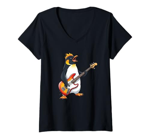 Damen Pinguin spielt Gitarre Rock für Jungen Männer Frauen Kinder T-Shirt mit V-Ausschnitt Damen Pinguin spielt Gitarre Rock für Jungen Männer Frauen Kinder T-Shirt mit V-Ausschnitt von Funny Penguin Guitar Lover Graphic Tees