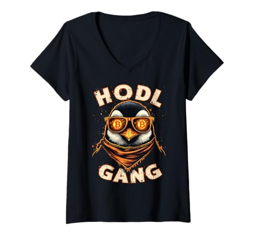 Damen Bitcoin HODL Pinguin T-Shirt mit V-Ausschnitt Damen Bitcoin HODL Pinguin T-Shirt mit V-Ausschnitt von Funny Penguin HODL Bitcoin Apparel Tees
