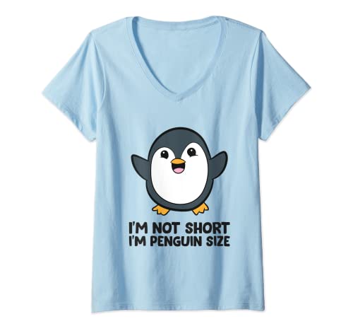 Damen Lustiger Pinguin-Lover I'm Not Short I'm Penguin Größe T-Shirt mit V-Ausschnitt Damen Lustiger Pinguin-Lover I'm Not Short I'm Penguin Größe T-Shirt mit V-Ausschnitt von Funny Penguin Lover Gifts