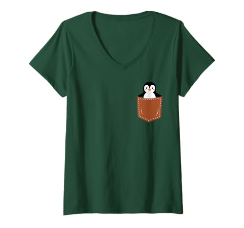 Damen Niedliches Pinguin-Design, lustiger Pinguin in der Tasche T-Shirt mit V-Ausschnitt Damen Niedliches Pinguin-Design, lustiger Pinguin in der Tasche T-Shirt mit V-Ausschnitt von Funny Penguin Pingu In Pocket Style Kids Penguins