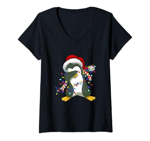 Damen Lustige und niedliche Pinguin-Weihnachtsmannmütze Merry Christmas T-Shirt mit V-Ausschnitt Damen Lustige und niedliche Pinguin-Weihnachtsmannmütze Merry Christmas T-Shirt mit V-Ausschnitt von Funny Penguin Xmas Matching Family Christmas Gifts