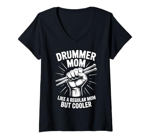 Damen Drummer Mom Drumsticks Lustiger Schlagzeuger T-Shirt mit V-Ausschnitt von Funny Percussionists Cool Drummers Mom Design