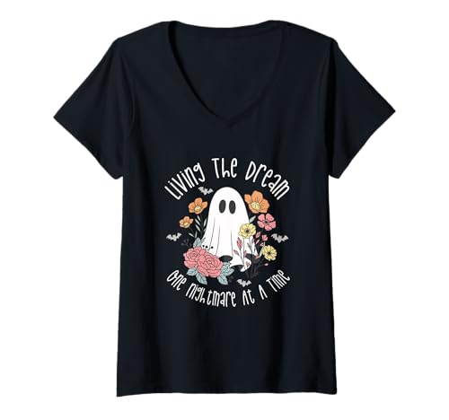 Damen Den Traum EIN Albtraum nach dem Anderen Leben Süßer Geist T-Shirt mit V-Ausschnitt Damen Den Traum EIN Albtraum nach dem Anderen Leben Süßer Geist T-Shirt mit V-Ausschnitt von Funny Pessimistic Ghost Introverted Goth
