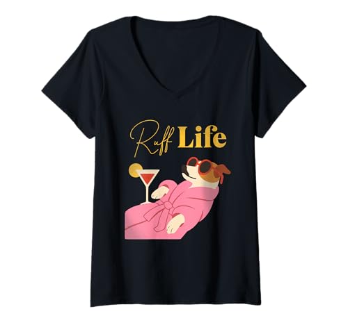 Damen Ruff Life Lustiges Hunde-Liebhaber-Haustier-Design T-Shirt mit V-Ausschnitt Damen Ruff Life Lustiges Hunde-Liebhaber-Haustier-Design T-Shirt mit V-Ausschnitt von Funny Pet Co.