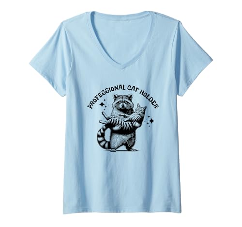 Damen Professioneller Katzenhalter Waschbär-Liebhaber T-Shirt mit V-Ausschnitt von Funny Pet Lover