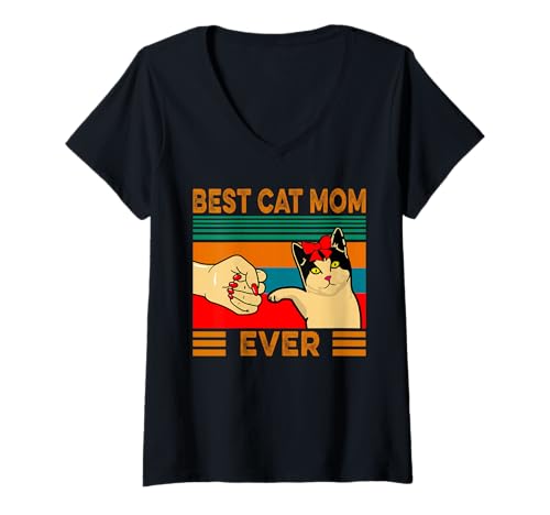 Damen Lustiges Faust-Geschenk mit Aufschrift Best Cat Mom Ever im Retro-Stil T-Shirt mit V-Ausschnitt Damen Lustiges Faust-Geschenk mit Aufschrift Best Cat Mom Ever im Retro-Stil T-Shirt mit V-Ausschnitt von Funny Pet Lovers Vintage