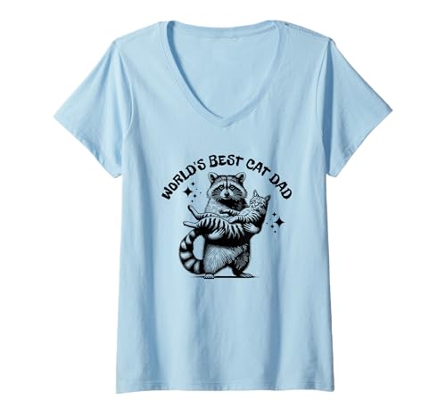 Damen Lustige Waschbär Katze Vatertag Papa T-Shirt mit V-Ausschnitt von Funny Pet Parent Raccoon Cat