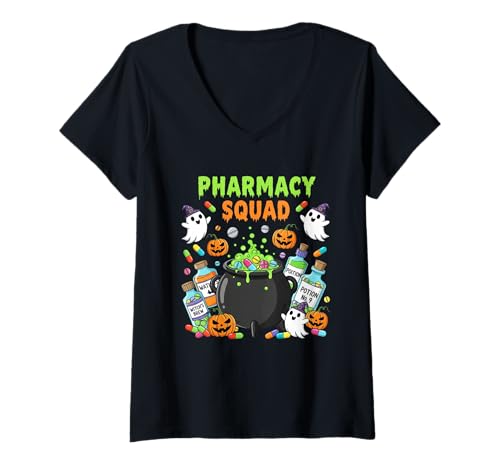 Damen Pharmacy Squad Halloween Gruselige Damen Herren T-Shirt mit V-Ausschnitt von Funny Pharmacist Squad Halloween Party