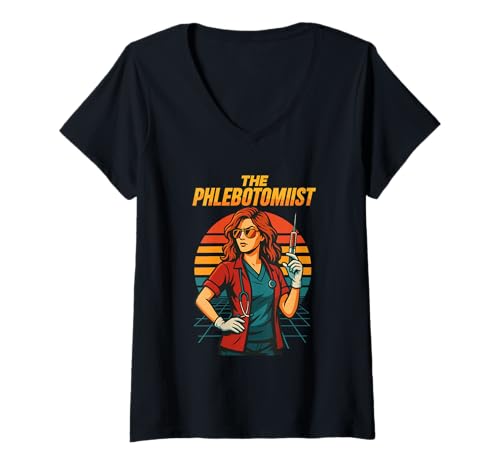Damen Retro Phlebotomist Frau sarkastischer Humor Phlebotomie Job T-Shirt mit V-Ausschnitt Damen Retro Phlebotomist Frau sarkastischer Humor Phlebotomie Job T-Shirt mit V-Ausschnitt von Funny Phlebotomy Work Joke Blood Donation Center