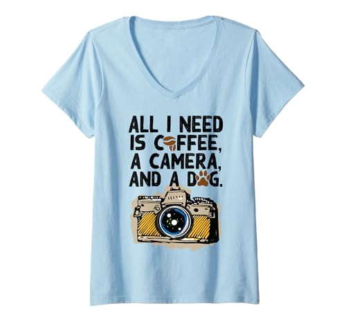 Damen Lustiges Shirt mit Kamera-Fotografie, Kaffee-Hundeliebhaber, Geschenk T-Shirt mit V-Ausschnitt Damen Lustiges Shirt mit Kamera-Fotografie, Kaffee-Hundeliebhaber, Geschenk T-Shirt mit V-Ausschnitt von Funny Photography Gift Shirts