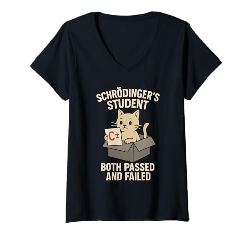 Damen Quantenphysik-Meme Schrödinger Cat: Unsicherheitsprinzip T-Shirt mit V-Ausschnitt Damen Quantenphysik-Meme Schrödinger Cat: Unsicherheitsprinzip T-Shirt mit V-Ausschnitt von Funny Physics Gift STEM Student Quantum Mechanics