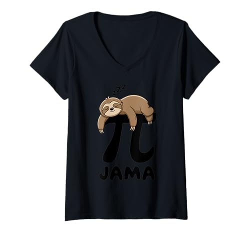 Damen Funny Pi Pajama Pi 3.14 Pi Number Symbol Math Sloth T-Shirt mit V-Ausschnitt Damen Funny Pi Pajama Pi 3.14 Pi Number Symbol Math Sloth T-Shirt mit V-Ausschnitt von Funny Pi Jama Sloth Pajama PJ 3.14 Math