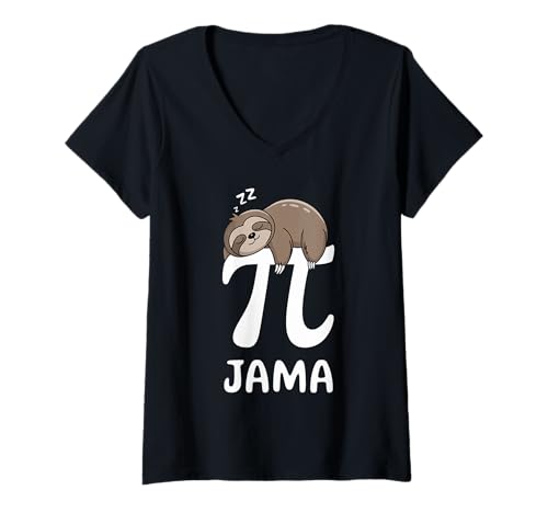 Damen Happy Pi Pajama Pi 3.14 Pi Zahlensymbol Math Sloth T-Shirt mit V-Ausschnitt Damen Happy Pi Pajama Pi 3.14 Pi Zahlensymbol Math Sloth T-Shirt mit V-Ausschnitt von Funny Pi Jama Sloth Pyjama PJ 3.14 Mathe