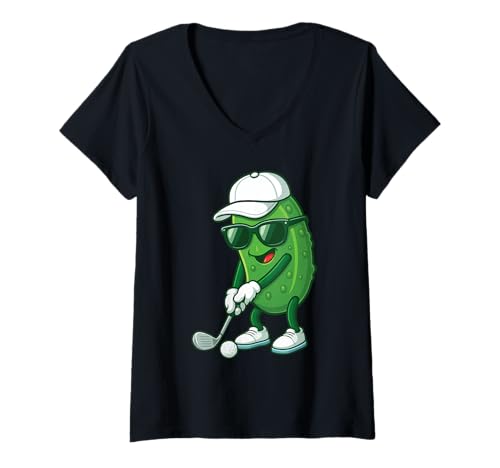 Damen Pickle Golfer T-Shirt mit V-Ausschnitt Damen Pickle Golfer T-Shirt mit V-Ausschnitt von Funny Pickle Dill Cucumber Design