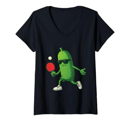 Damen Pickle Playing Tischtennis T-Shirt mit V-Ausschnitt Damen Pickle Playing Tischtennis T-Shirt mit V-Ausschnitt von Funny Pickle Dill Cucumber Design