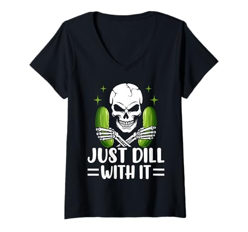 Damen Lustiger Gemüse-Wortspiel Dill mit ihm T-Shirt mit V-Ausschnitt Damen Lustiger Gemüse-Wortspiel Dill mit ihm T-Shirt mit V-Ausschnitt von Funny Pickle Vegetable