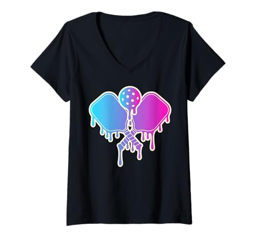 Damen Pickleball-Ballschläger mit Drip-Eiscreme-Grafik T-Shirt mit V-Ausschnitt Damen Pickleball-Ballschläger mit Drip-Eiscreme-Grafik T-Shirt mit V-Ausschnitt von Funny Pickleball Designs for Boys Girls Women Men