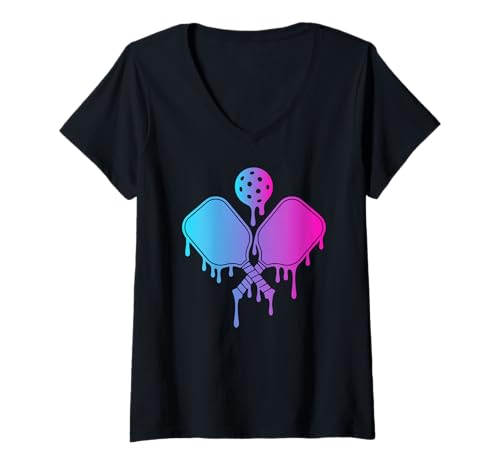Damen Pickleball-Ballschläger mit Drip-Eiscreme-Grafik T-Shirt mit V-Ausschnitt Damen Pickleball-Ballschläger mit Drip-Eiscreme-Grafik T-Shirt mit V-Ausschnitt von Funny Pickleball Designs for Boys Girls Women Men