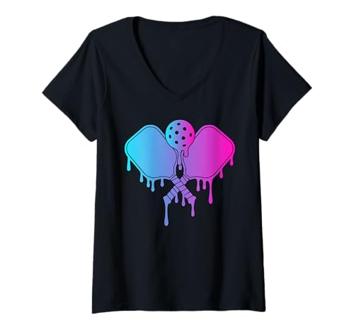 Damen Pickleball-Ballschläger mit Drip-Eiscreme-Grafik T-Shirt mit V-Ausschnitt Damen Pickleball-Ballschläger mit Drip-Eiscreme-Grafik T-Shirt mit V-Ausschnitt von Funny Pickleball Designs for Boys Girls Women Men