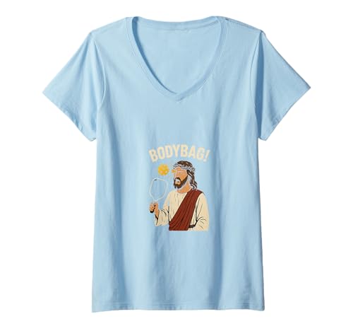 Damen Lustiger Pickleball Jesus Bodybag Pickle Ball T-Shirt mit V-Ausschnitt von Funny Pickleball Designs for Roman Times