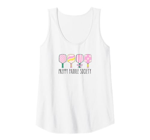 Damen Mädchen Pink Pickleball Shirts Preppy Paddle Society Spieler Tank Top von Funny Pickleball Shirts by Southerngal