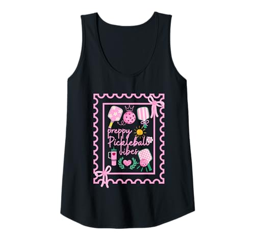 Damen Preppy Pickleball Vibes Paddel Bows Doodles, rosa, Pastellfarben Tank Top von Funny Pickleball Shirts by Southerngal