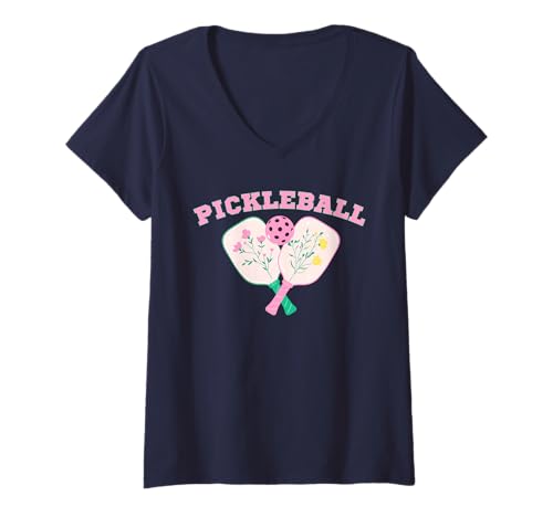 Damen Preppy Pink Pickleball-Grafikshirt Süße Pickleballer-Mädchen T-Shirt mit V-Ausschnitt von Funny Pickleball Shirts by Southerngal