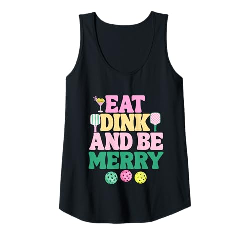 Damen Preppy Pink-Pickleball-Weihnachtshemd Eat Dink Be Merry Tank Top von Funny Pickleball Shirts by Southerngal
