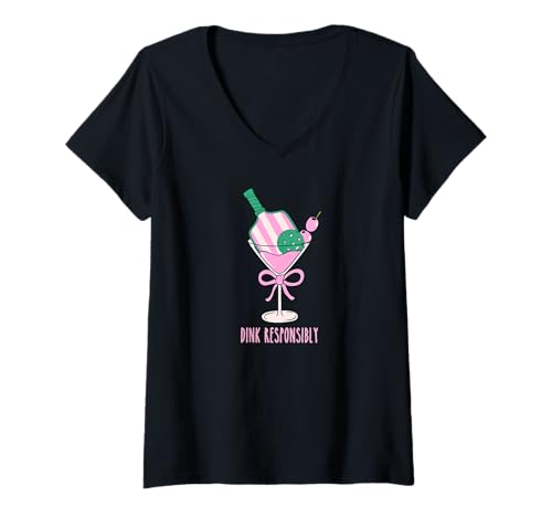 Damen Süße Pickleball-Shirts mit pinkem Preppy-Thema von Dink Responsibly T-Shirt mit V-Ausschnitt von Funny Pickleball Shirts by Southerngal