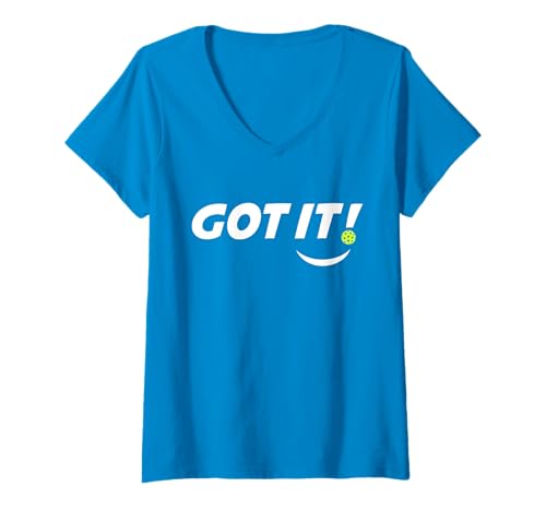 Damen Blue Got It Oops Yours Lustiger Pickleball-Liebhaber (Vorder- und Rückseite) T-Shirt mit V-Ausschnitt von Funny Pickleball Tees Store