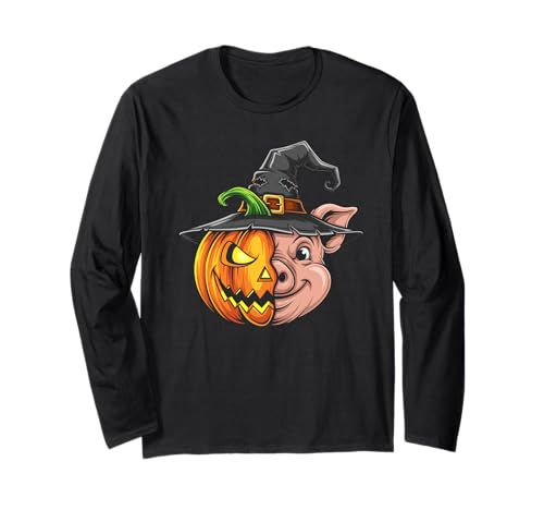 Jack O Laterne mit Schwein, Kürbis, Halloween, Kinder, Herren und Damen Langarmshirt von Funny Pig Lovers Halloween Pumpkin Outfits