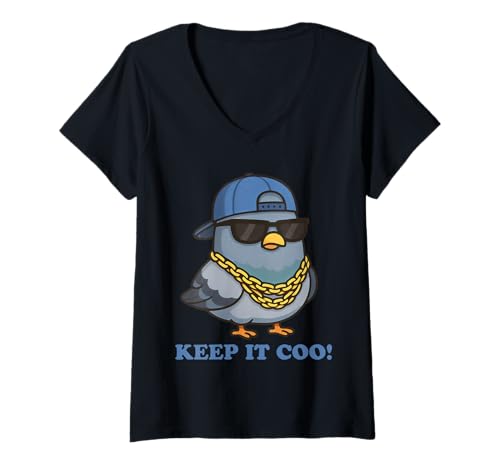 Damen Keep It Coo Pigeon Keeping It Cool Lustiger Taubenvogelliebhaber T-Shirt mit V-Ausschnitt Damen Keep It Coo Pigeon Keeping It Cool Lustiger Taubenvogelliebhaber T-Shirt mit V-Ausschnitt von Funny Pigeon Living Tee