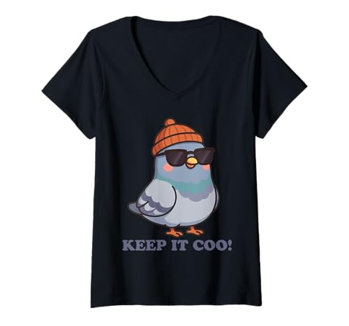 Damen Keep It Coo Pigeon Keeping It Cool Lustiger Taubenvogelliebhaber T-Shirt mit V-Ausschnitt Damen Keep It Coo Pigeon Keeping It Cool Lustiger Taubenvogelliebhaber T-Shirt mit V-Ausschnitt von Funny Pigeon Living Tee