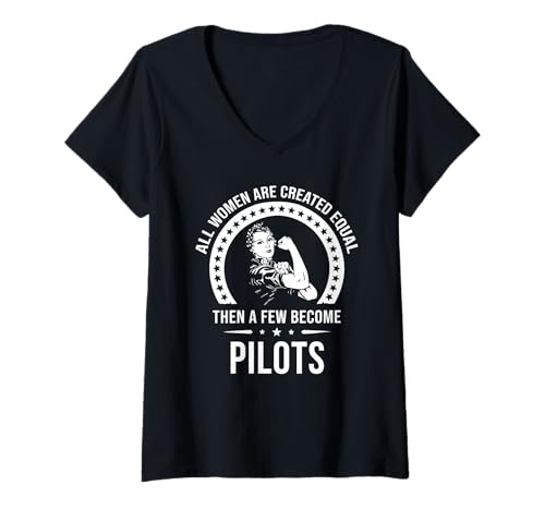 Damen Piloten-Shirts für Damen | Pilot T-Shirt mit V-Ausschnitt Damen Piloten-Shirts für Damen | Pilot T-Shirt mit V-Ausschnitt von Funny Pilot Shirts & Gifts