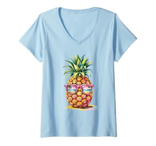 Damen Pineapple Shades Girlstrip Tropische Urlaubsstimmung T-Shirt mit V-Ausschnitt Damen Pineapple Shades Girlstrip Tropische Urlaubsstimmung T-Shirt mit V-Ausschnitt von Funny Pineapple Matching Group Outfit