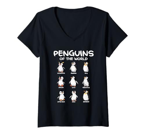 Damen Penguins of The World Cute Penguin Species T-Shirt mit V-Ausschnitt Damen Penguins of The World Cute Penguin Species T-Shirt mit V-Ausschnitt von Funny Pinguin Facts Educational for Kids & Adults