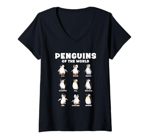 Damen Penguins of The World Cute Animal Nature Bird T-Shirt mit V-Ausschnitt Damen Penguins of The World Cute Animal Nature Bird T-Shirt mit V-Ausschnitt von Funny Pinguin for Nature Bird Fans