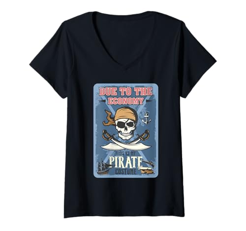Damen Due to The Economy This is My Piraten Kostüm Lustiger Pirat T-Shirt mit V-Ausschnitt Damen Due to The Economy This is My Piraten Kostüm Lustiger Pirat T-Shirt mit V-Ausschnitt von Funny Pirate Costume