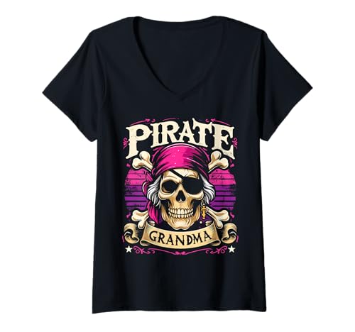 Damen Pirat Oma Captain Funny Pirate T-Shirt mit V-Ausschnitt von Funny Pirate Grandma Lover