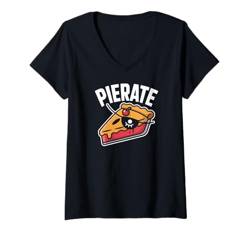 Damen Pierate Pirate Pie, Cartoon-Motiv, humorvoll T-Shirt mit V-Ausschnitt Damen Pierate Pirate Pie, Cartoon-Motiv, humorvoll T-Shirt mit V-Ausschnitt von Funny Pirate Pie Lovers Delight Adventure