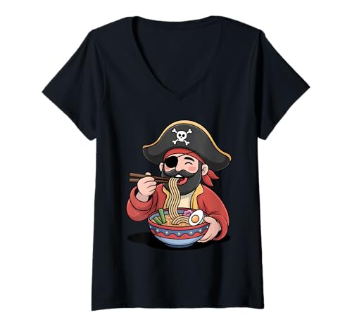 Damen Süße Piraten Essen Ramen Japanische Kawaii Adventure Nudeln T-Shirt mit V-Ausschnitt Damen Süße Piraten Essen Ramen Japanische Kawaii Adventure Nudeln T-Shirt mit V-Ausschnitt von Funny Pirate Ramen Lover Apparel