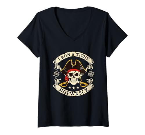 Damen Ich laufe durch einen Engen Schiffbruch - Buccaneer Freebooter Pirate T-Shirt mit V-Ausschnitt Damen Ich laufe durch einen Engen Schiffbruch - Buccaneer Freebooter Pirate T-Shirt mit V-Ausschnitt von Funny Pirate Shirts