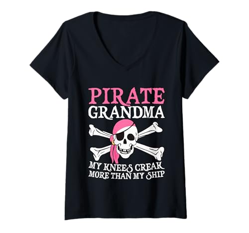 Damen Meine Knie knarren mehr als Mein Schiff Lustige Piraten-Oma T-Shirt mit V-Ausschnitt Damen Meine Knie knarren mehr als Mein Schiff Lustige Piraten-Oma T-Shirt mit V-Ausschnitt von Funny Pirate Tees for Women Men