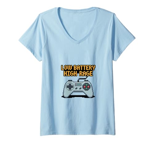 Damen Gamer-Zitat mit niedrigem Batteriestand T-Shirt mit V-Ausschnitt Damen Gamer-Zitat mit niedrigem Batteriestand T-Shirt mit V-Ausschnitt von Funny Pixel Gamer Rage Quotes