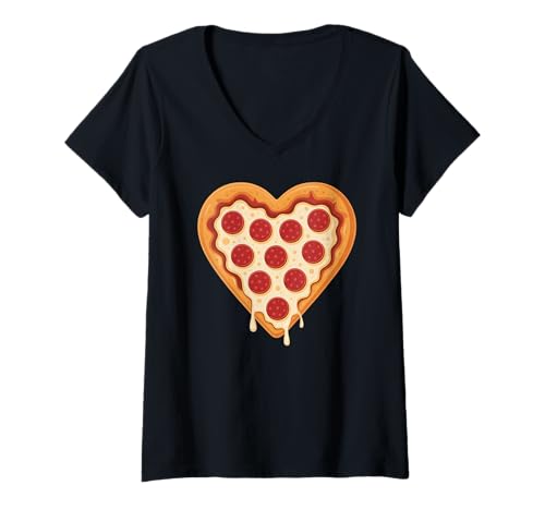 Damen Pizza Herz Illustration Pizzabäcker T-Shirt mit V-Ausschnitt Damen Pizza Herz Illustration Pizzabäcker T-Shirt mit V-Ausschnitt von Funny Pizza Design Pizza Lover