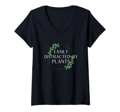 Damen Easily Distracted by Plants Botany Funny Gardening Lover T-Shirt mit V-Ausschnitt Damen Easily Distracted by Plants Botany Funny Gardening Lover T-Shirt mit V-Ausschnitt von Funny Plant Care Plants Lover Apparel
