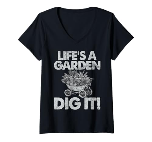 Damen Life's A Garden Dig It Gardening Bepflanzung Hausgärtner T-Shirt mit V-Ausschnitt Damen Life's A Garden Dig It Gardening Bepflanzung Hausgärtner T-Shirt mit V-Ausschnitt von Funny Plant Lover Gift For Gardeners Men Women